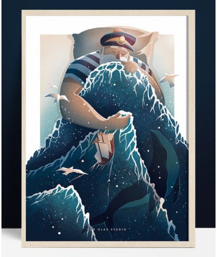 Affiche poétique Marin endormi dans la tempête par les créateurs Eor Glas Studio