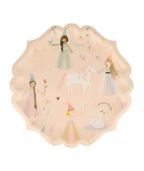 8 grandes assiettes en carton pour anniversaire sur le thème des Princesses. De la marque Méri Méri