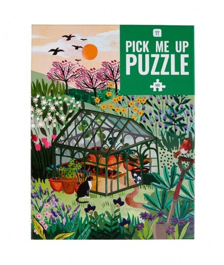 Puzzle 1000 pièces modèles Garden avec un beau jardin fleuri et sa serre, certifié FSC