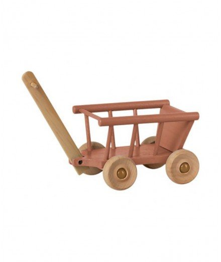 Petit wagon sur roulettes en bois Rose de la marque Maileg. Adapté pour les petites souris et les lapins minis