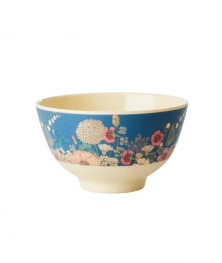 Petit bol en melamine, imprimé Fleurs sur un fond bleu de la marque Rice