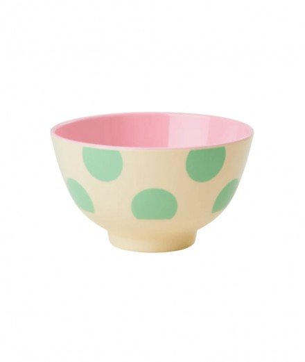 Petit bol en melamine Pois verts et intérieur rose de la marque Rice