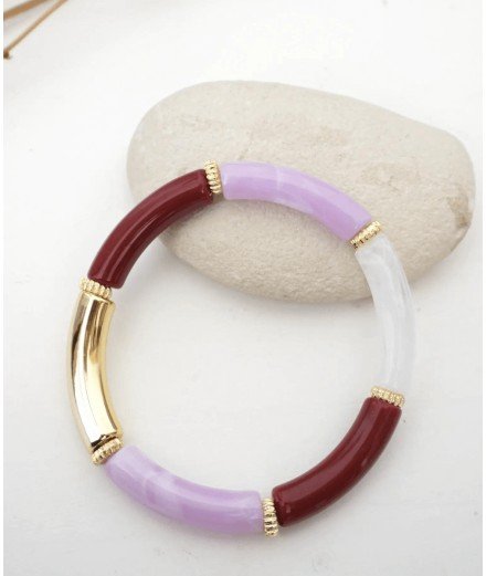 Bracelet Fedi avec des perles tubes en acrylique colorées Bordeaux