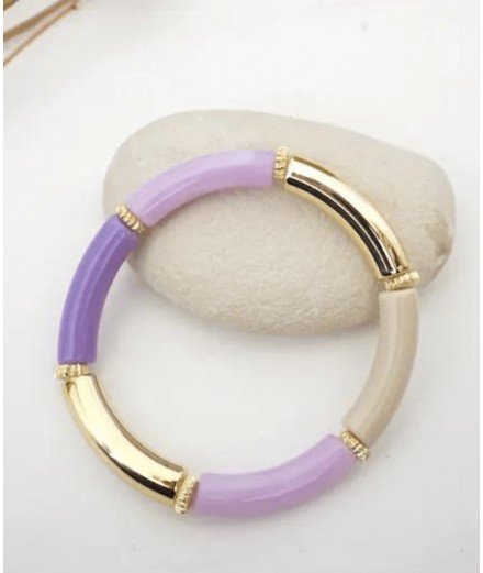 Bracelet Fedi à élastique et à perles tubes en acrylique Violet