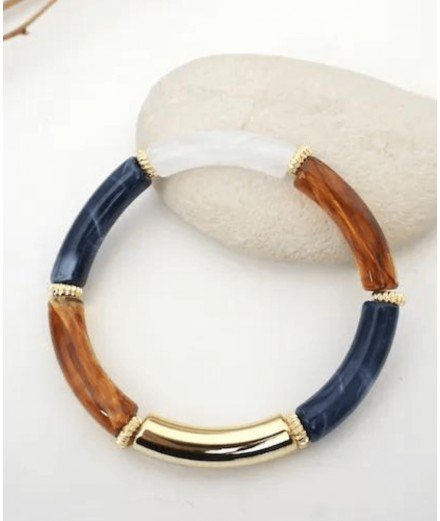 Bracelet Fedi à perles tubes en acrylique couleur Bleu marine