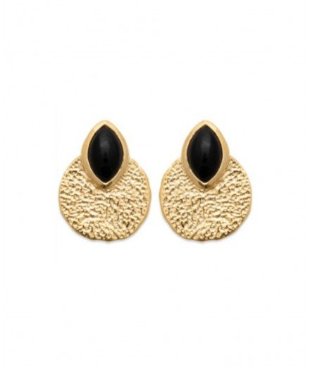 Boucles d'oreilles Puces Cléa en plaqué or 18 carats et ornées d'agates noires