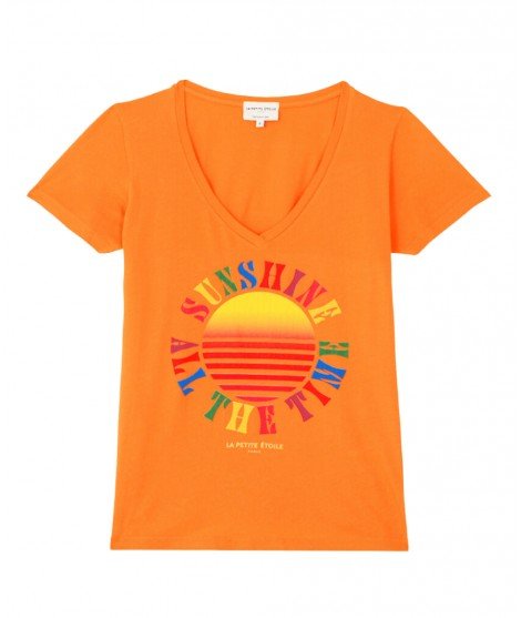 T-shirt Summer couleur Orange de la marque La Petite Etoile. 100% coton. Coupe droite et col V. Fabriqué en Italie
