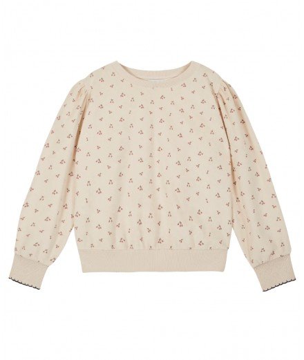 Sweatshirt en tissu éponge écru avec de jolies petites Cerises en motif. Fabriqué au Portugal par la marque Emile & Ida