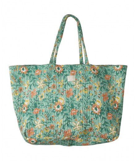 Grand sac cabas à l'imprimé floral Blossom Vert réalisé artisanalement au block print. De la marque Bonheur du Jour