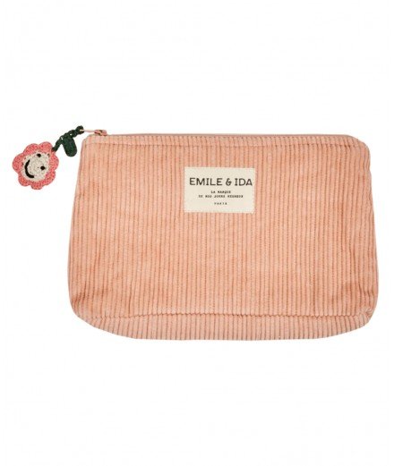Trousse en velours couleur rose Pivoine de la marque Emile & Ida