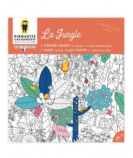 Poster géant à colorier sur le thème de la Jungle. Fabriqué en France par la marque Pirouette Cacahouète