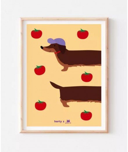 Affiche Teckel tomates de la marque française Ma Petite Vie.