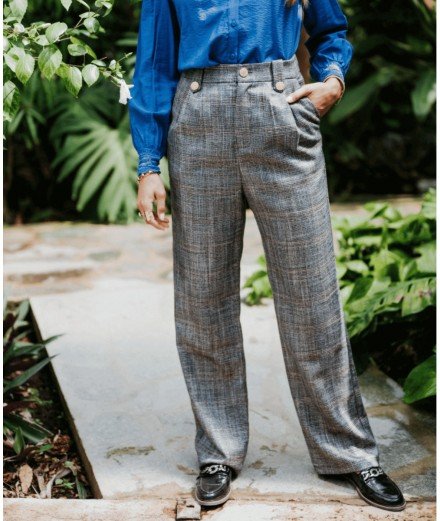 Pantalon à carreaux Gaura de la marque Lovie & Co. Taille haute et coupe droite
