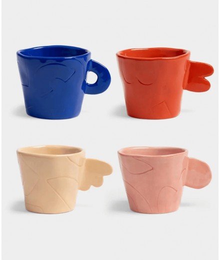 Coffret de 4 Mugs en porcelaine aux couleurs Pop de la marque Klevering Amsterdam.