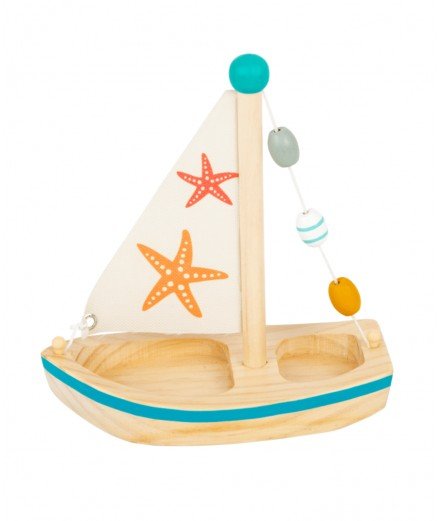 Voilier en bois Etoiles de Mer. Jouet de bain adapté pour les enfants à partir de 2 ans