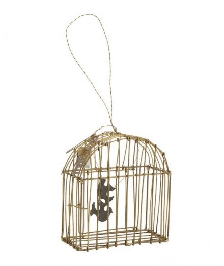 Décoration à suspendre en forme de Cage à Oiseaux. Réalisée artisanalement en Inde en laiton et en ZInc. De la marque Walther & 