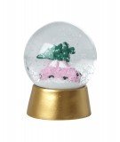 Boule à neige de Noël Voiture rose transportant un sapin. De la marque de décoration Rice