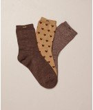 3 paires de chaussettes fantaisie coeur marron M moustache