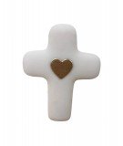 Croix de l'amour dorée réalisée artisanalement en pierre d'albâtre