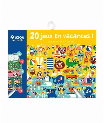 Pochette de 20 petits jeux en vacances de la marque Auzou. Adaptés pour les enfants à partir de 3 ans
