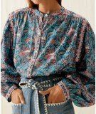 Blouse en coton modèle Jane imprimé Teal Garden of Eden de la marque Louise Misha