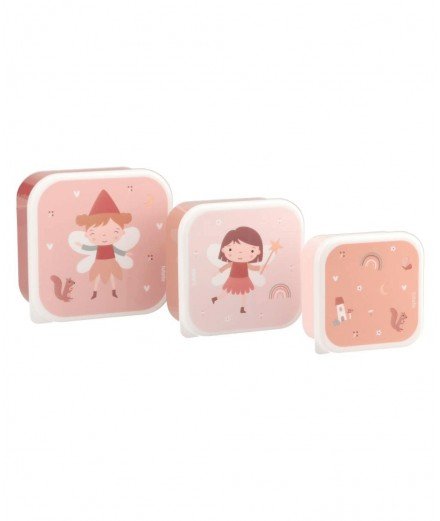 Set de trois boîtes à goûter pour enfant avec des décors différents sur le thème des Fées