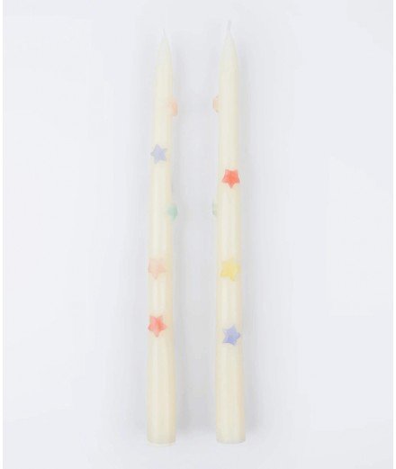 Chandelles coniques avec des Etoiles multicolores en relief. Réalisées par la marque Méri Méri