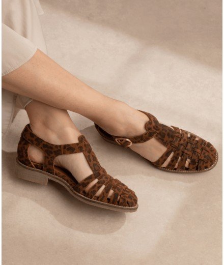 Sandales en cuir Suzanne Léopard de la marque française Maison Toufet
