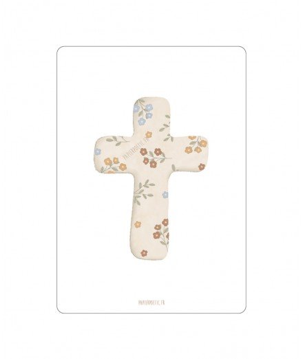 Carte de Baptême Croix fleurie de la marque française Papier Poetic