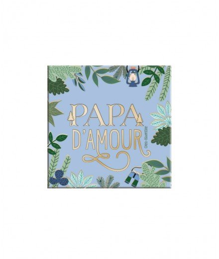 Magnet avec le message "Papa d'amour" accompagné de motifs en forme de feuillage.