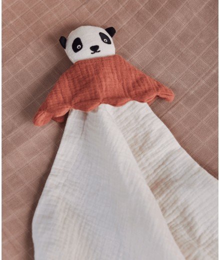 Doudou plat en gaze de coton Panda de la marque scandinave Oyoy.
