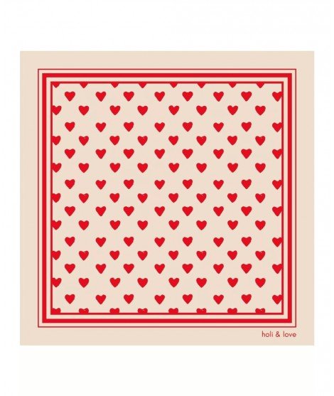 Petit foulard Brigitte avec des petits Coeurs Rouges en motif. De la marque Holi & Love.