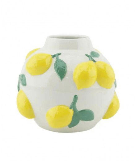 Vase rond émaillé avec de jolis Citrons en relief.