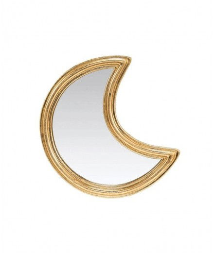 Miroir en forme de Lune dorée réalisé en polyrésine.