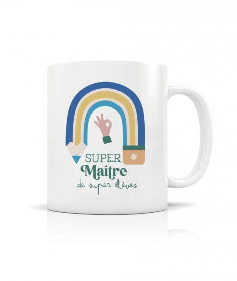 Mug Super Maître illustré par la créatrice française Créabisontine.