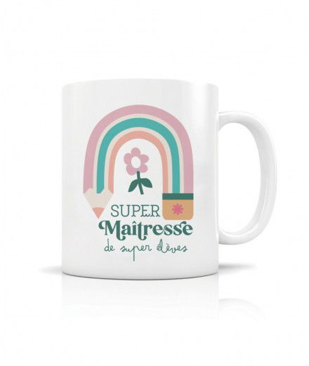 Mug Super Maîtresse illustré par la marque française Creabisontine.