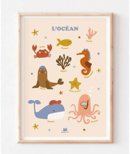 Affiche pédagogique sur le thème de l'Océan réalisée par la marque française Ma Petite Vie.
