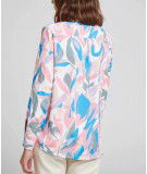 Blouse Claire Lilas. Col chemise. Motifs multicolores. Boutons tons sur tons