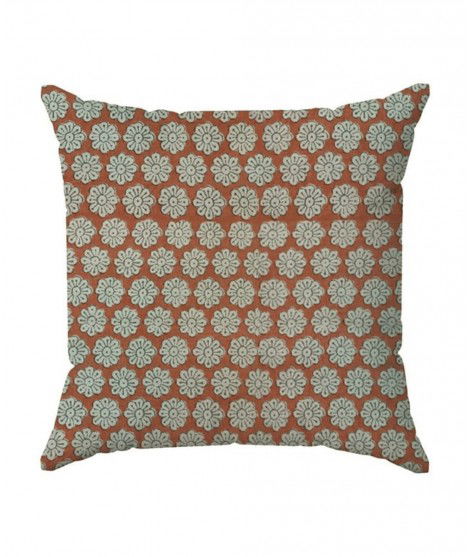 Coussin Blockprint Fleurs Jaipur couleur brique. 45 x 45 cm. 100% coton.