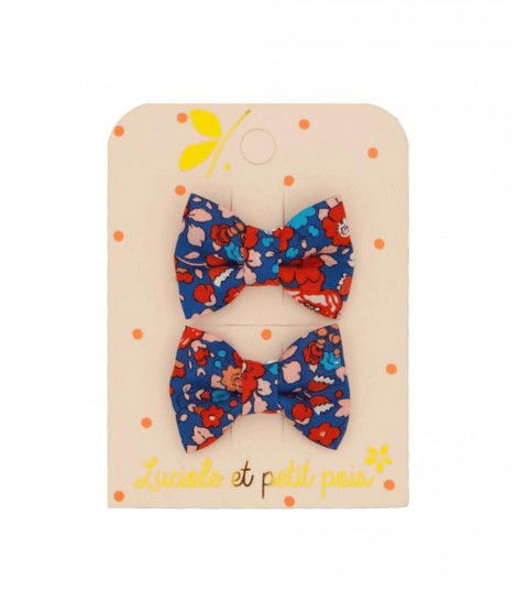 Barrettes mini noeud en Liberty Betsy Ann Ecarlate de la marque pour enfant, Luciole et Petit Pois.