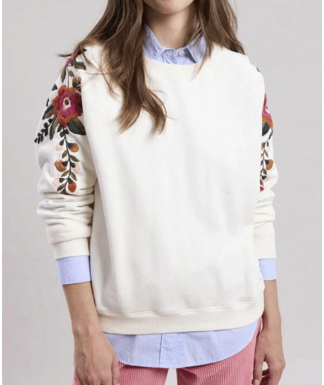 Sweat avec des broderies florales Tapucine Ecru de la marque Hartford.