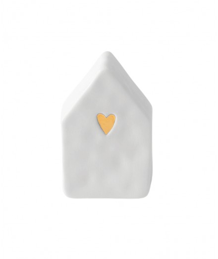 Petite maison en céramique blanche orné d'un Coeur doré. De la marque de décoration Räder.