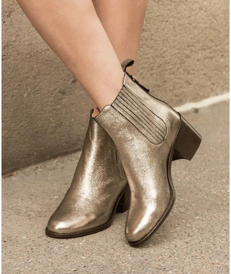 Bottines Cecilia cuir metallise dore Maison Toufet