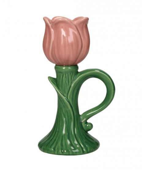 Bougeoir en porcelaine en forme de Tulipe Rose