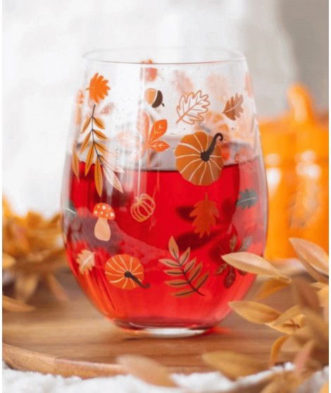 Verre automne des imprimés de citrouille et de feuilles