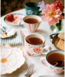 Tasse à cappuccino en céramique modèle Orange Flowers peint à la main des créateurs Rice