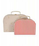 Set de deux Valises Girafes, coeurs et rayures rouges de la marque Oyoy