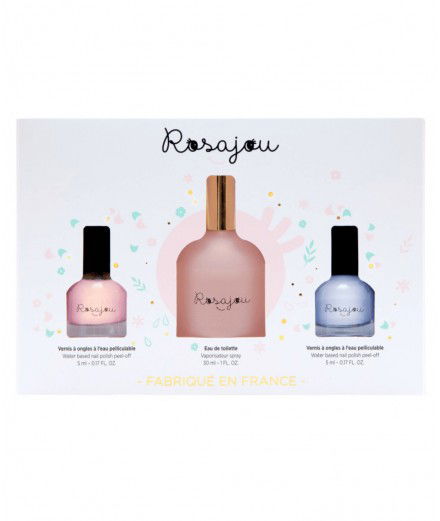 Coffret beauté pour Enfant comprenant une Eau de parfum et deux Vernis. De la marque française Rosajou