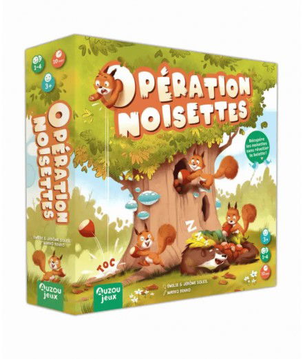 Jeu de société Opération Noisettes des éditions Auzou. Adapté pour les enfants à partir de 3 ans.