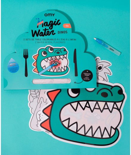 Sets de table à colorier Magic Water Dinos de la marque française OMY